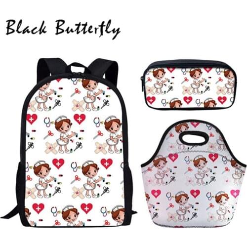 Nurse Bear Printed School Bag Sets For Girl Backpack Boy School Book Bags Child Customized Adorable Waterproof Pencil Bag