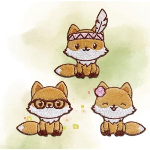 WhatIlife Lovely Fox Plush Embroidery Cloth Patches DIY Sticker With Adhesive Hats Shoes Bags Iron On&Sew On Appliques Accessory