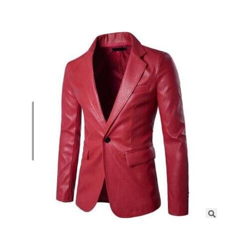 NEW Business Mens Slim One Button Blazer Leather Jacket Outwear Coats Male Slim Fit Blazers Jackets