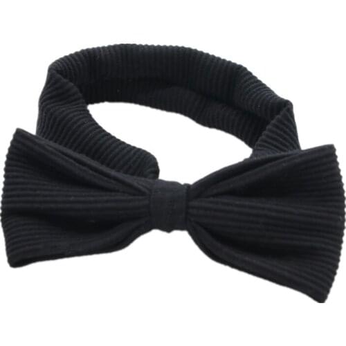 Winter new style ribbed baby bands with bows pompom black and white kids hair accessories