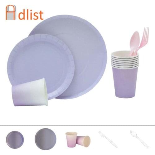 Candy Color Disposable Tableware Paper Plates Cups Carnival Party Supplies Plastic Christmas Birthday Party Paper Cup Fork Spoon