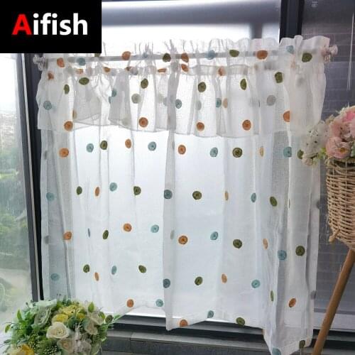 Retro Polka Dot Embroidery Double Fold Tulle Childrens Room Kitchen Decorative Partition Short Curtain Home Fabric Decoration