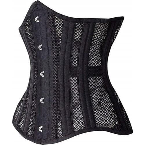 Sexy Underbust Corset and Mesh Steel Boned Waist Cincher Bustiers Top Women Lingerie Slimming Net Shape Body Belt Plus Size