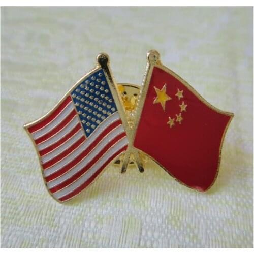 USA&CN Friendship Pin/Brooch Pin Butterfly Button Iron with Brass Plate Painted and Epoxy Customized MOQ 300pcs Fee Shipping