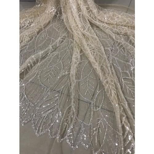 Embroidery tulle mesh lace fabric new style with BEADS good quality ZH-20683 for wedding dress