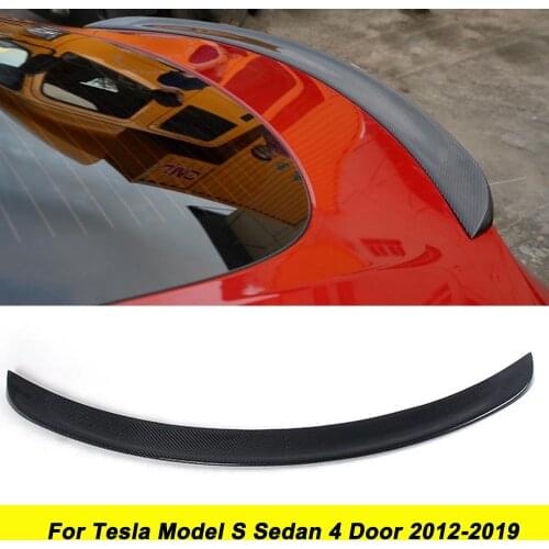 For Tesla Model S Carbon Fiber Rear Spoiler Tail Trunk Boot Lid Wing 4 Door Sedan Carbon Body Kit Accessories 2012-2019