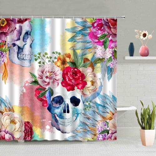 Rose Hand Bone Shower Curtain Colored Sugar Skull Flower Bathroom Accessories Set Wall Hanging Curtains Waterproof Home Decor