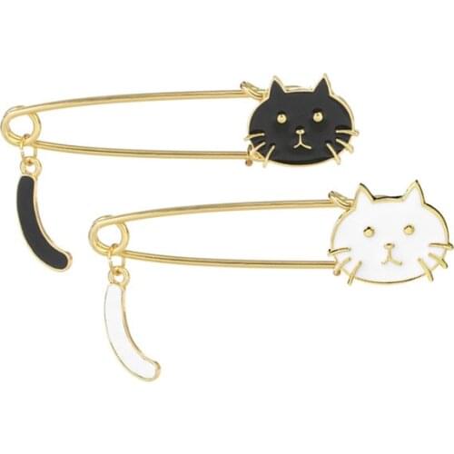Fashion Cute White Black Cartoon Animal Sprouting Drip Oil Kitten Tail Tail Brooch Women And Children T-shirt Pins