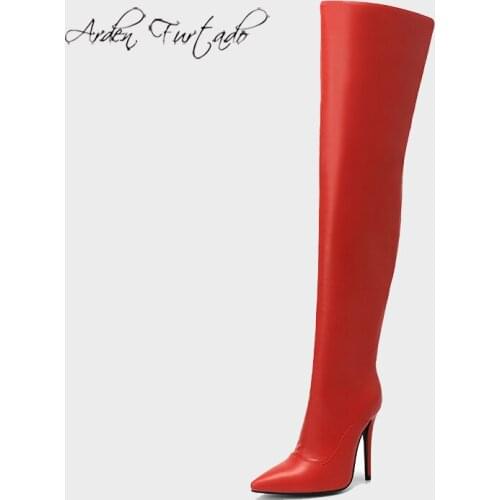 Arden Furtado Fashion Womens Shoes Winter Pointed Toe Stilettos Heels Zipper Elegant Ladies Boots Concise Red Womens Boots