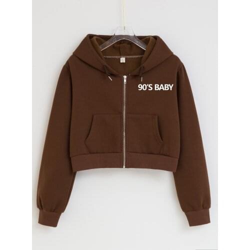 Cotton Gothic Sweatshirt Women 90s Baby Hoodie Zipper Up Short Aesthetic Hoodies Pocket Y2k Crop Tops Long Sleeve Baggy Clothing