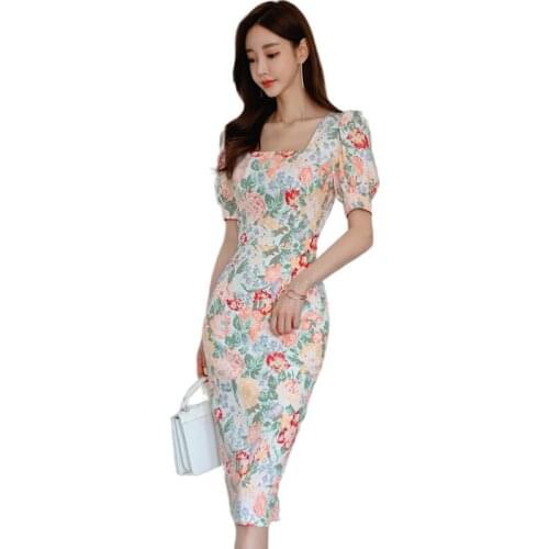 Elegant print tight Dress one piece korean ladies Summer sexy cabaret party bodycon formal Dresses for women