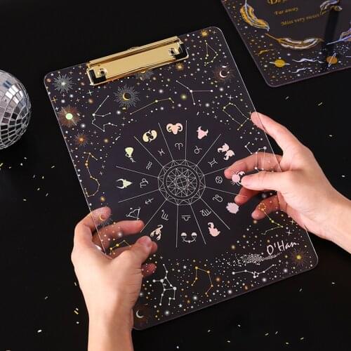 Starry Sky Series Writing Board Clip Kids Stationery A4 Paper Acrylic Pad Splint Transparent Feather Clipboard School Supplies