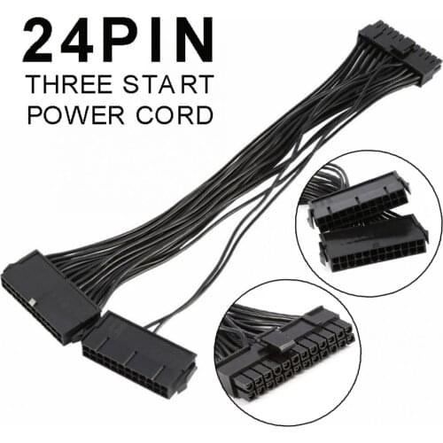 1Pcs Dual PSU Power Supply 24 Pin ATX Motherboard Adapter Connector Cable Cord