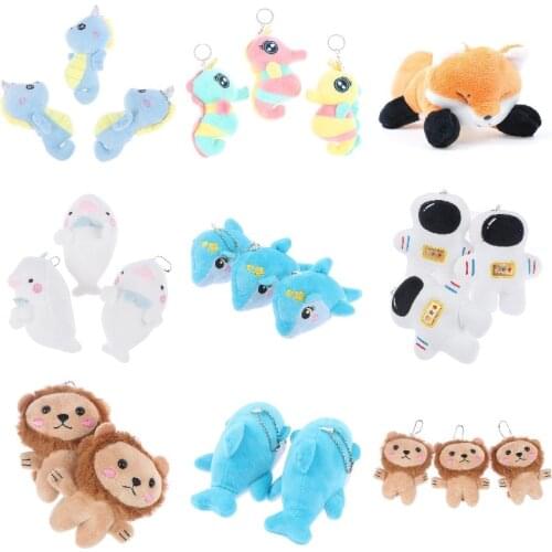 1PCS New Cute Mini Astronaut Lion Dolphin Hippocampus Whales Plush Doll Pendant Marine Animal Stuffed Toys Key Chain