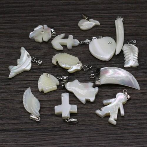 2021New Natural Freshwater Shell Fish Heart Dolphin Cross Multi-shape Pendant MakingDIY Necklace Earring Jewelry Decoration Gift
