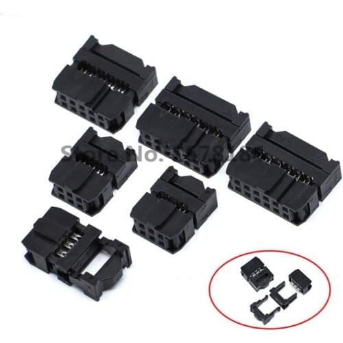 50PCS FC 2.54mm Connector IDC Line Wire Pressing Head Plug 6P 8P 10P 12P 14P 16P 20P-64P Female Socket