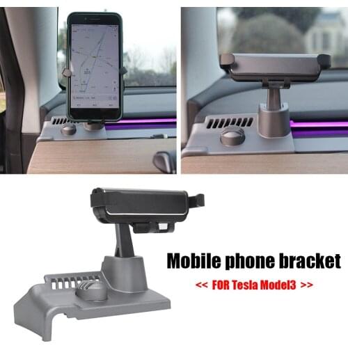 Gray ABS Plastic Car Left A/C Air Vent of Dashboard Phone Holder Mount Stand with USB Charging Cables for Tesla Model 3