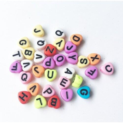 Free Shipping 3400pcs/Lot 4*7MM Mixed Colors Assorted Letters Lovely Heart Beads A-Z Printing English Character Acrylic Beads