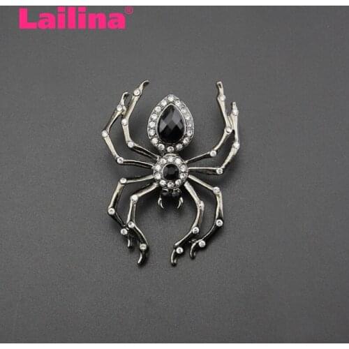 Free shipping Classic Vintage Spider Brooch Pin Black Rhinestone Crystals Halloween