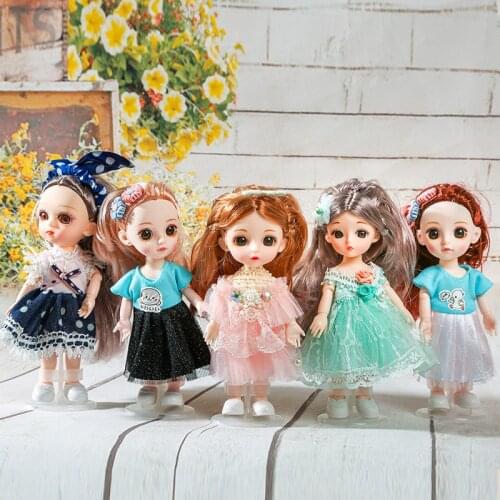 BJD Doll 16cm Doll Fashion Dress Up 3D Eyes 13 Joints Movable 1/12 Spring/Summer Princess Doll Girl Toy Childrens Birthday Gift