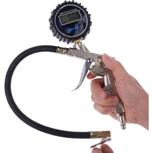 Digital Tire Inflator with Pressure Gauge , Hose and Chuck Clip for Car Van Truck Motorcycle Bike