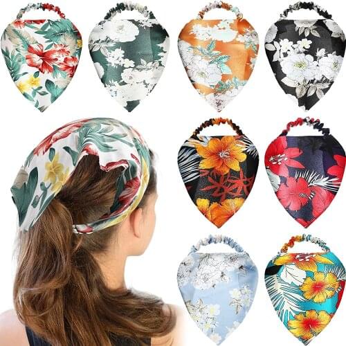 Girls Floral Ribbon Scarf Elastic Headband Beach Hair Accessories Hairband Headwear Bohemian Tie Dye Ripple Triangle Bandana