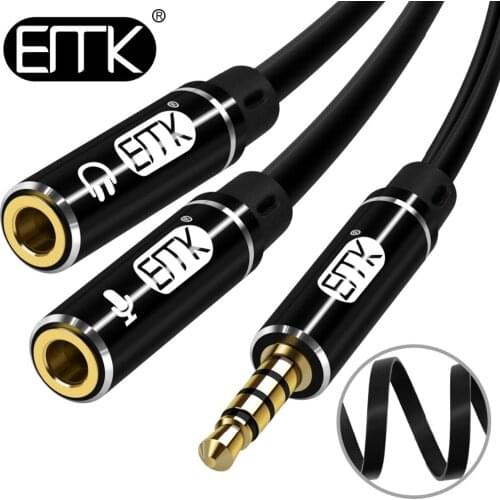 EMK AUX splitter cable 3.5mm Female to 2 Male splitter cable mic speaker flat split cable Y adapter for pc headphone headset mp4