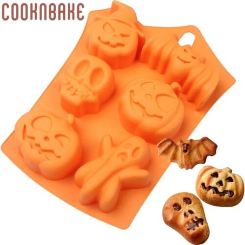 COOKNBAKE Halloween Molds Silicone Candy Chocolate Soap Mold Pumpkin Baking Mold for Pudding Jello Craft Handmade Soap 6 Holes