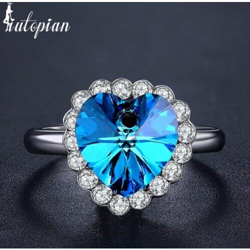 Italina Rigant Heart Of Ocean Blue Crystal Rings Anels For Women With High Quality Austrian Crystal Jewelry For Her a#RG95237