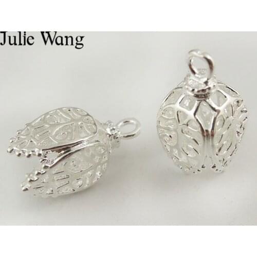 Julie Wang 8PCS Copper Hollow Lampshade Charms Bronze Silver Color Tassel End Cap Pendant Jewelry Making Findings Accessory