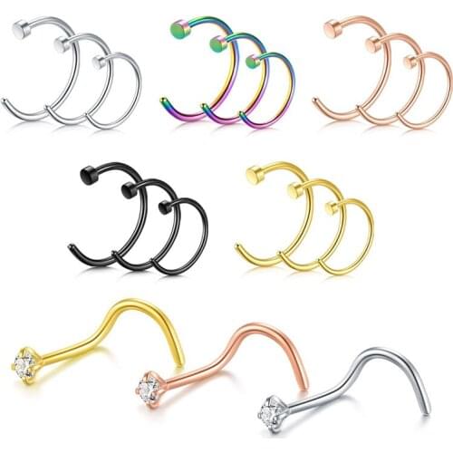 Nose Ring Hoop-18 Gauge Nose Ring Hoop 8mm 10mm 12mm Nose Screws Nose Studs for Body Jewelry