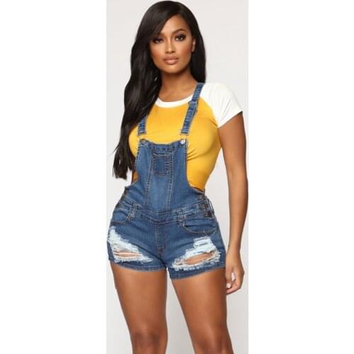 Sexy Hole denim jumpsuit short women salopette rompers Pocket bodycon summer jeans overalls Casual fashion party club combishort