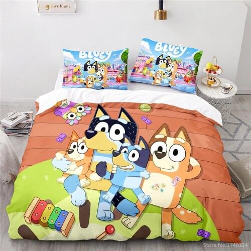 Cute Cartoon Dogs Bluey Bedding Set 2/3pcs Duvet Cover Set Comforter Cover & Pillowcase Bedclothes for Children Boys Girls Gift