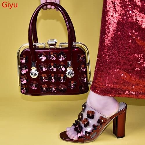 Doershow beautiful purple Shoes With Matching Bags African Women Shoes and Bags Set For Prom Party Summer Sandal!HLV1-4