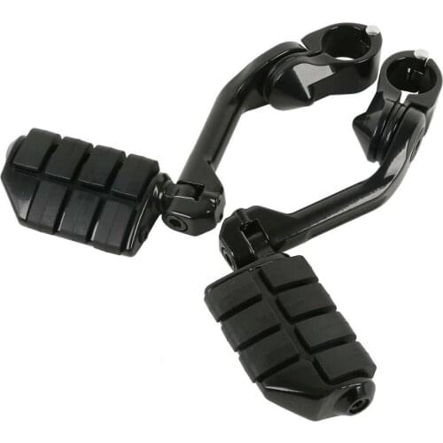 Motorcycle 1-1/4" Black Highway Engine Guard Long Angled Foot Pegs Mount For Harley Dyna