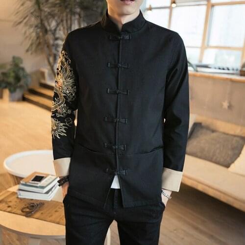 Mens Traditional Tang Suit Embroidered Sleeve Kung Fu Tai Chi Clothing Spring Autumn Thin Jackets Men Plus Size M-5XL CN-001