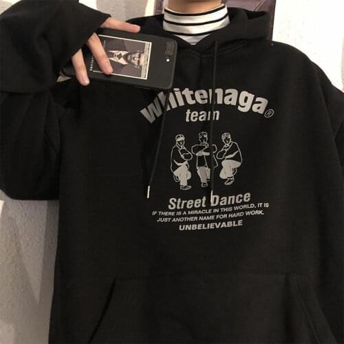 Japanese and Korean park high street retro sweater men plus velvet thick warm all-match English letter printing black hooded
