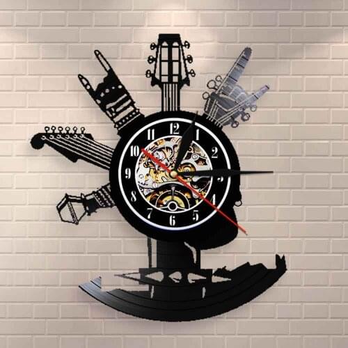 Musical Instruments Gifts For Rock Music Fans Guitar Vinyl Record Wall Clock Home Art Design Personalized Decor Clock