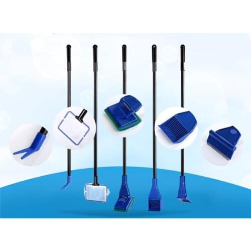5-in-1 Multifunctional Fish Tank Cleaning Kit Algae and Moss Removal Brush Algae Scraper Gravel Rake Waterweed Clip Aquatic Tool