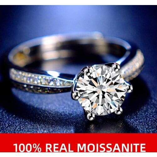 NYMPH 925 Sterling Silver Ring 1.0Ct D Color Moissanite Jewelry For Women Wedding Party Anniversary