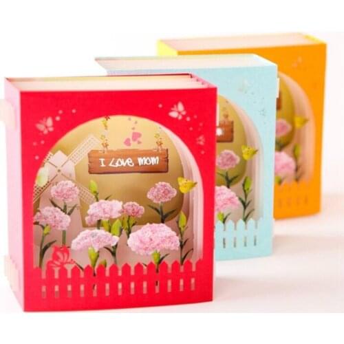 New diy 1 pcs hot sale Mothers Day Greeting Cards Thank You Post Cards 3D Paper Laser Cut Out Pop UP Handmade Gifts Box to MOM