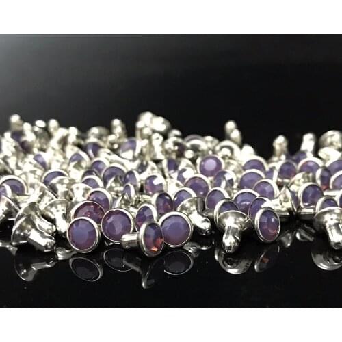 New Coming DIY 50PCS 6MM Cyclamen Opal CZ+++ Hardware Rivets Purple Opal Crystal Rivets Leather Craft Punk Studs Fit DIY Making