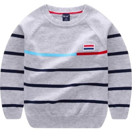 Wei Juan Brand New Boys Spring Autumn O-neck Full Cotton Pullover Striped 2 Colors Thin Cute Knitted Casual Quality Sweaters