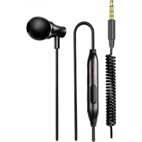 Single Earphone with Microphone ,3.5mm Jack Mono Earbud One Side Metal Noise Isolating Earplugs, Spring Coil Reinforced Cord