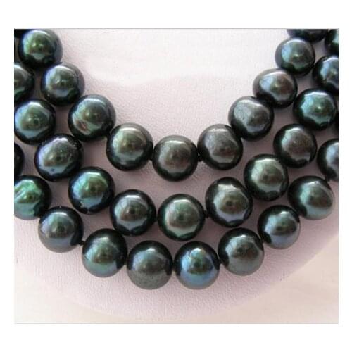 Unique Pearls jewellery Store 3row 8-9mm Black Round Genuine Freshwater Pearl Necklace Fine Jewelry Women Gift