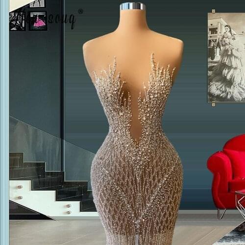 Luxury Deep V Neck Sparkly Sequin Evening Dresses Glitter Prom Gowns Beaded Cystals Robe Femme Soiree Mermaid Pageant Robes