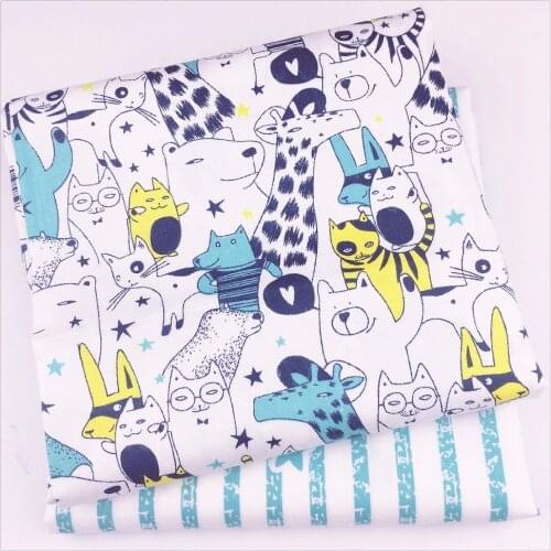 Diy sewing baby cloth quilting kids bedding textile patchwork tecido printed twill cotton fabric blue animal zoo stars printed