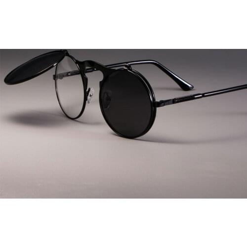 3057 STEAMPUNK Retro Round Flip Sunglasses Men Women Metal Two Pairs Lenses CIRCLE SUN GLASSES UV400
