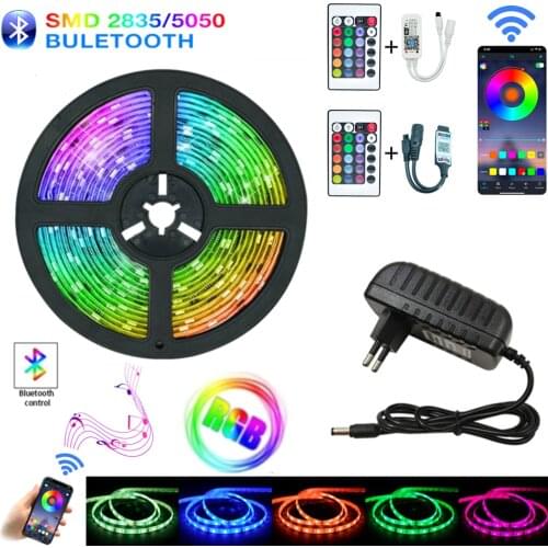 LED Strip Light Bluetooth RGB 5050 Flexible Ribbon SMD 2835 20M 15M 10M 7.5M 5M Tape Diode DC12V Bluetooth Music Control