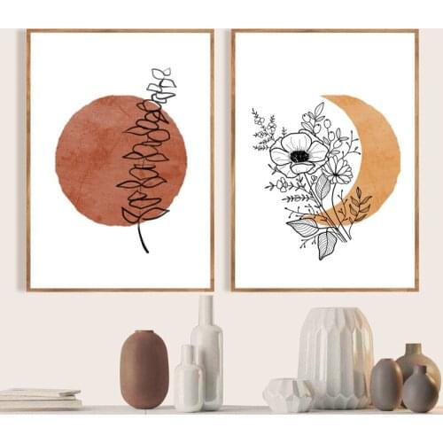 Terracotta Sun and Moon Boho Abstract Art Canvas Painting Living Room Bedroom Cafe Internet Cafe Wall Decoration Printing Fu